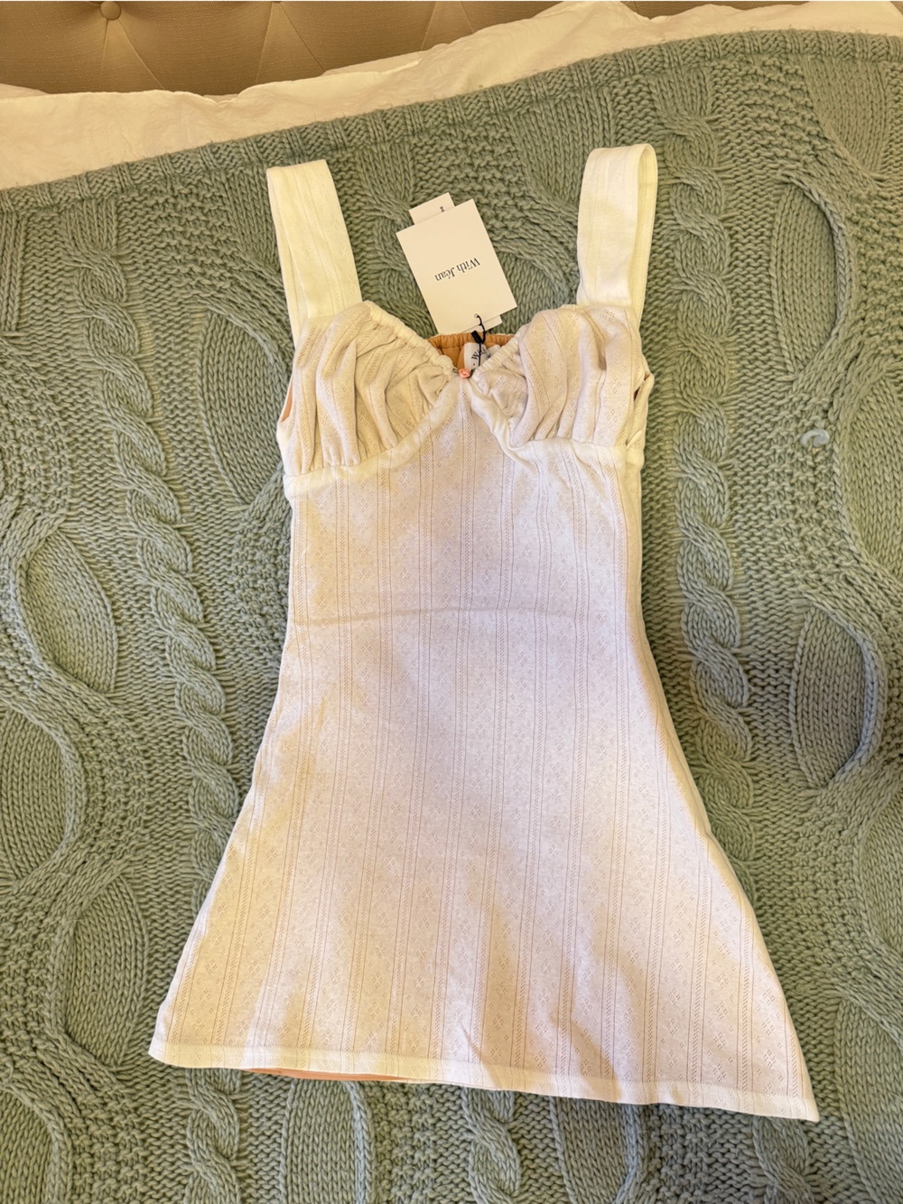 With Jean White Pointelle Mini Dress, XS - Picture 2 of 5